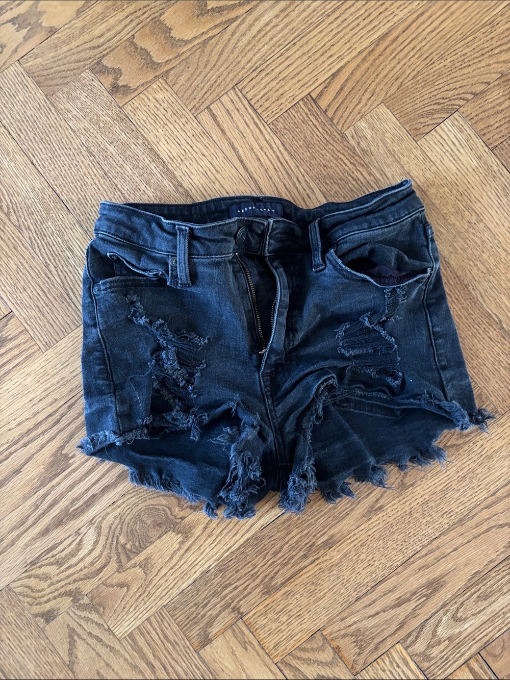 Aeropostale Black Distressed Denim Jean Shorts